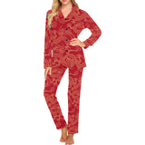 Gold dragons red background Women's Long Pajama Set