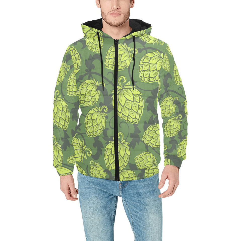 Hop pattern Hop cone background Men's Padded Hooded Jacket