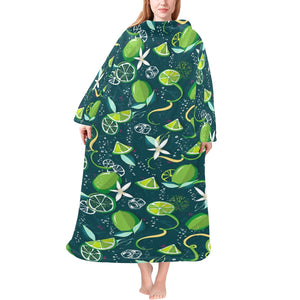 Lime ice flower pattern Blanket Robe with Sleeves