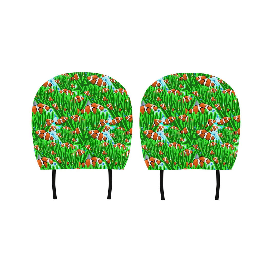 Clown Fish Pattern Print Design 01 Car Headrest Cover