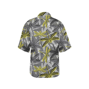 Hand drawn dragonfly pattern Women's All Over Print Hawaiian Shirt