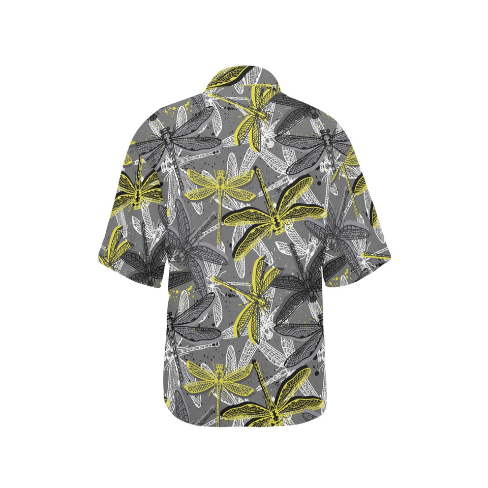 Hand drawn dragonfly pattern Women's All Over Print Hawaiian Shirt