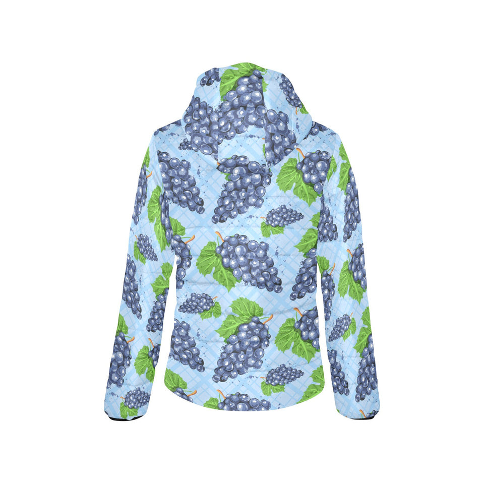 Watercolor grape pattern Women's Padded Hooded Jacket