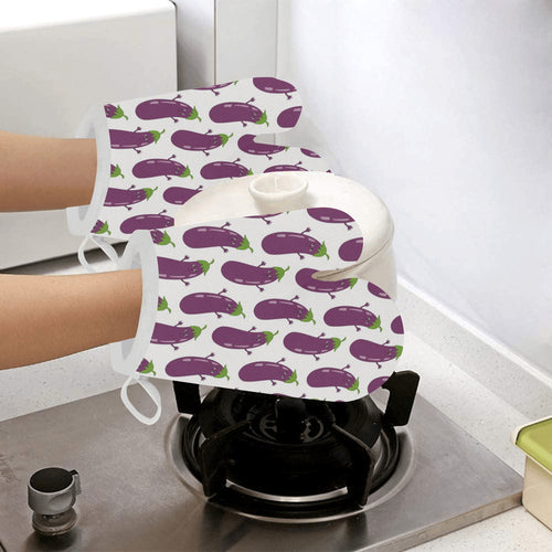 Eggplant Pattern Print Design 01 Heat Resistant Oven Mitts