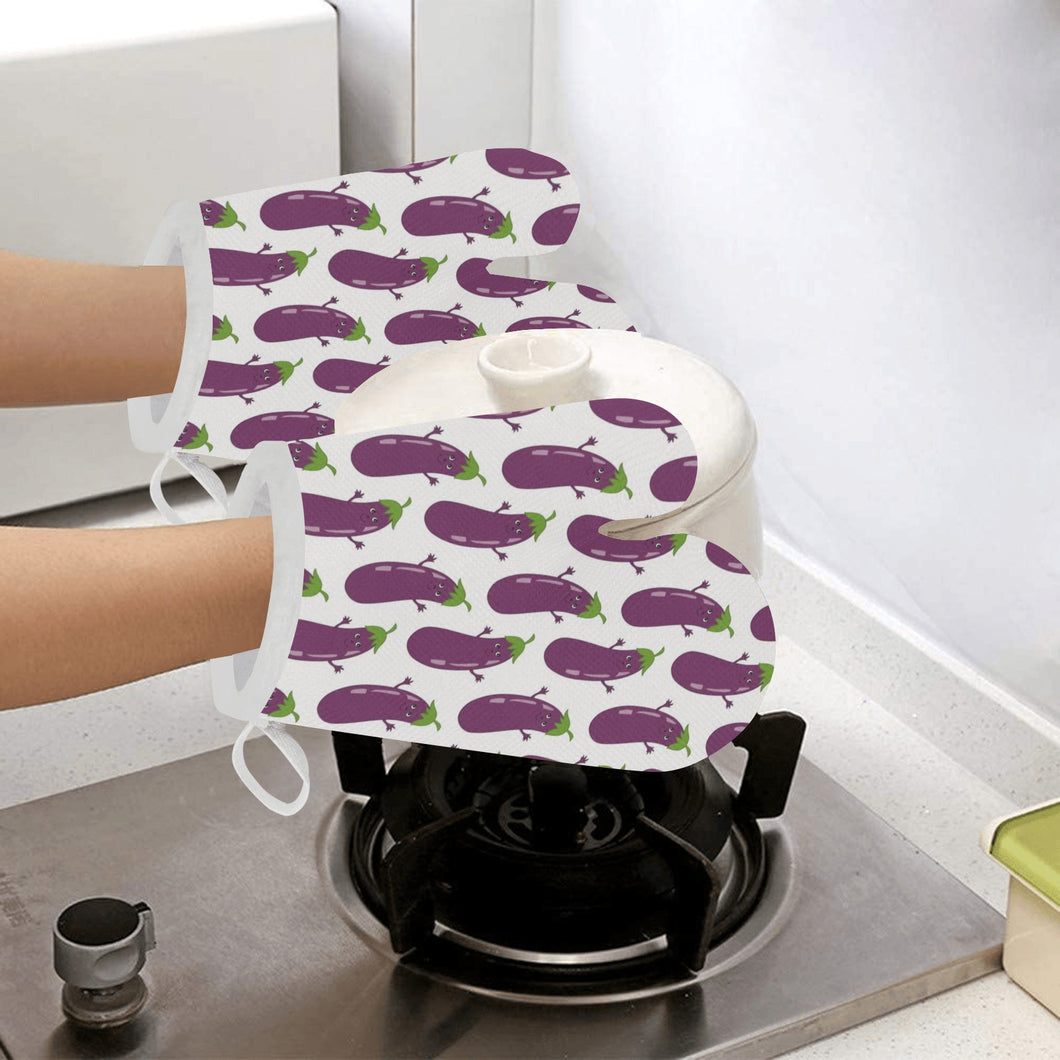 Eggplant Pattern Print Design 01 Heat Resistant Oven Mitts