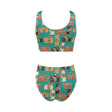Camera Pattern Print Design 03 Chest Bowknot High Waisted Bikini Swimsuit