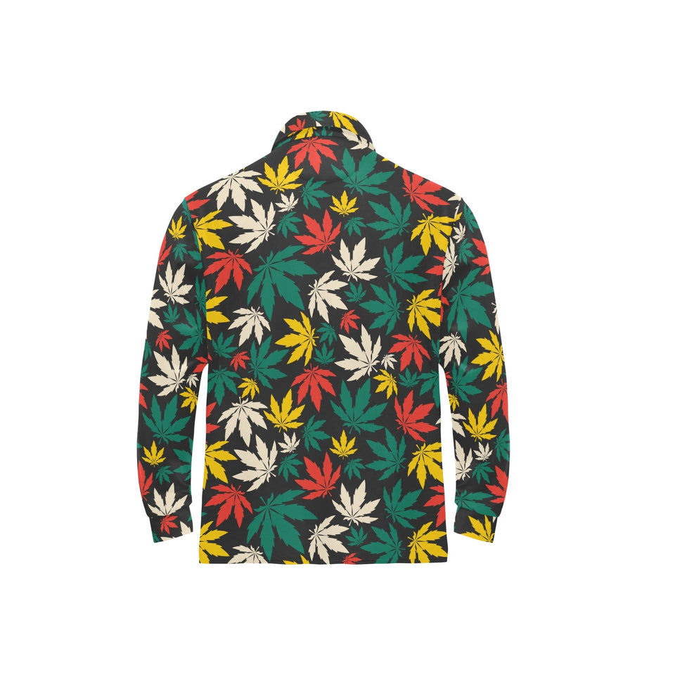 Canabis Marijuana Weed Pattern Print Design 02 Men's Long Sleeve Polo Shirt