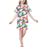 Colorful crow illustration pattern Kids' Boys' Girls' V-Neck Short Pajama Set