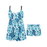 Hibiscus Pattern Print Design 03 Chest Sexy Pleated Two Piece Swim Dress