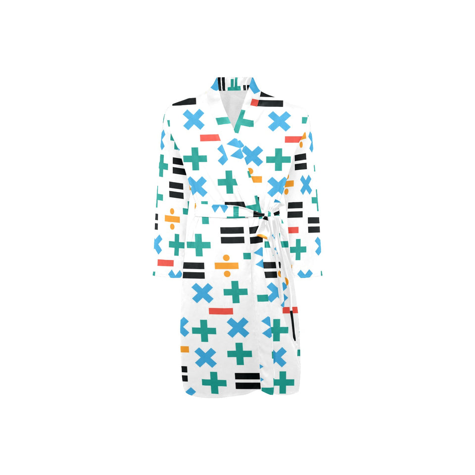 Math Pattern Print Design 05 Men's Long Sleeve Belted Night Robe
