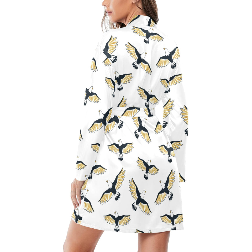 Eagle Pattern Print Design 03 Women's Long Sleeve Belted Night Robe