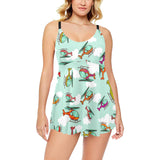 Helicopter design pattern Chest Sexy Pleated Two Piece Swim Dress
