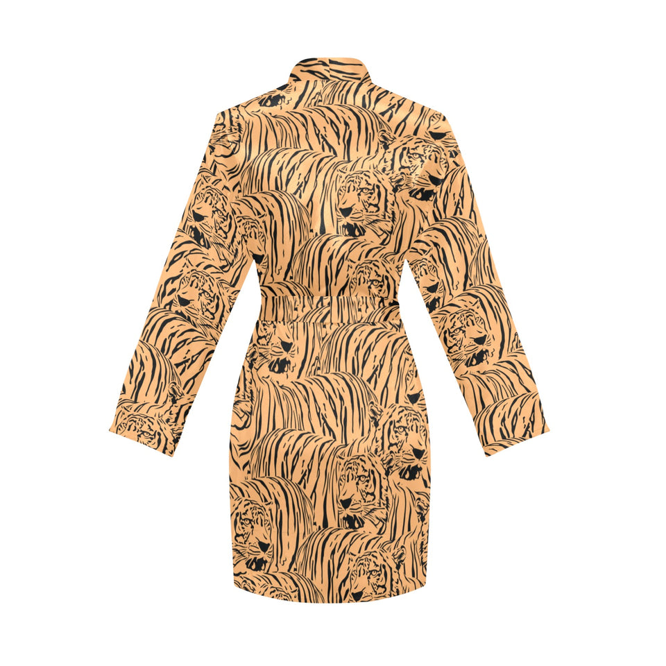 Bengal tigers pattern Women's Long Sleeve Belted Night Robe