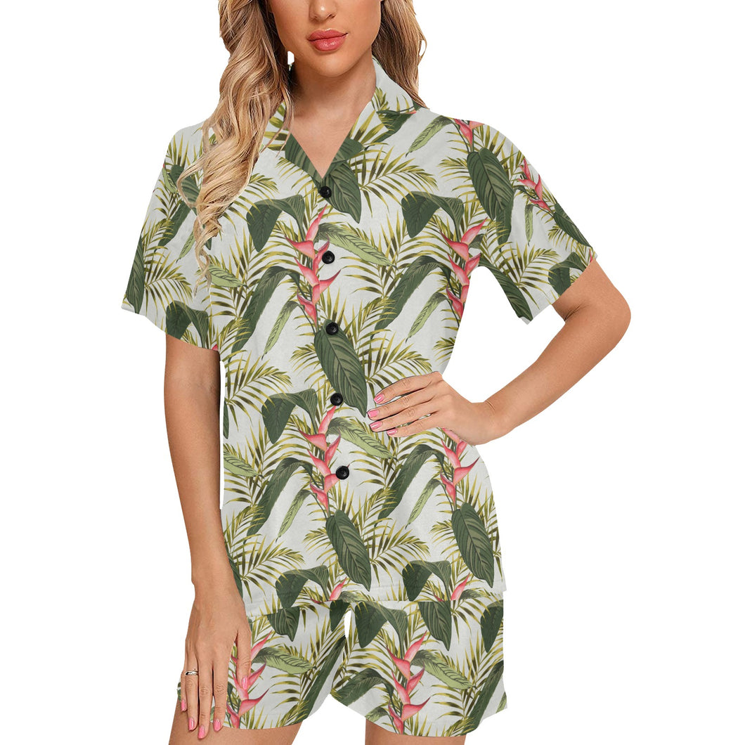 heliconia pattern Women's V-Neck Short Pajama Set