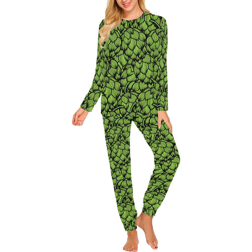 Green hop pattern Women's All Over Print Pajama Set