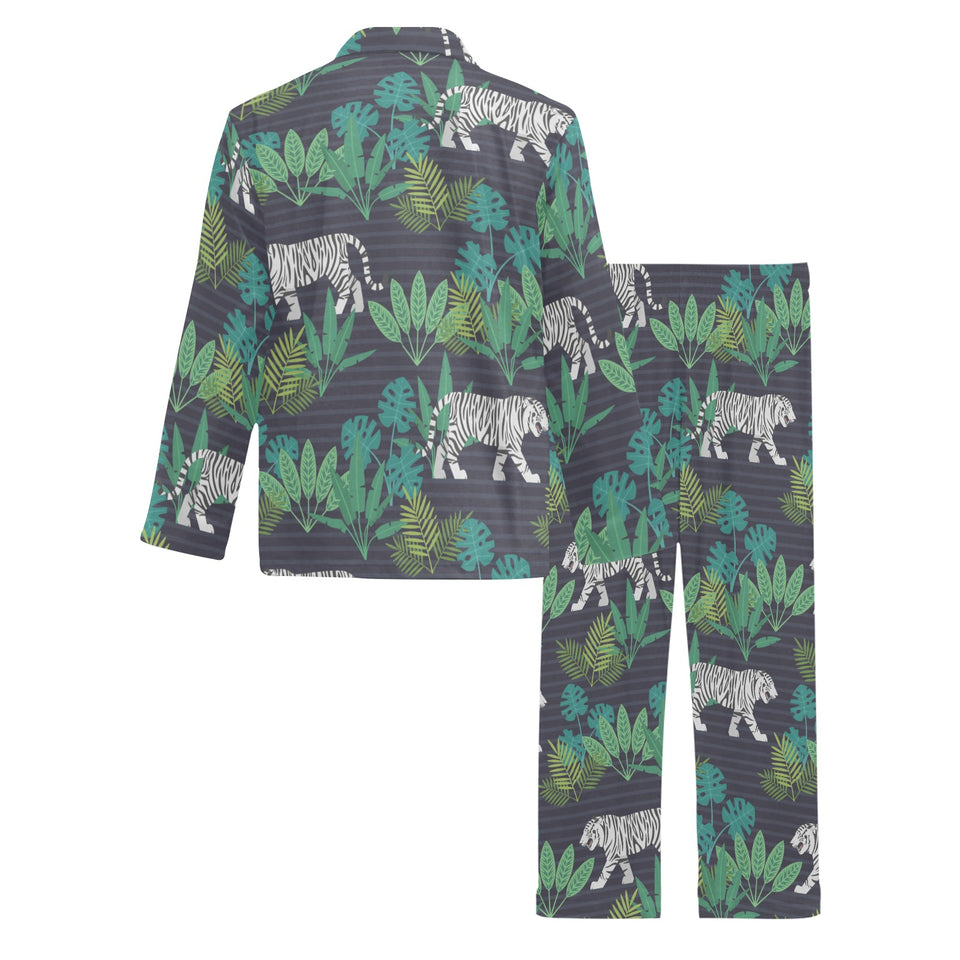white bengal tigers tropical plant Men's Long Pajama Set