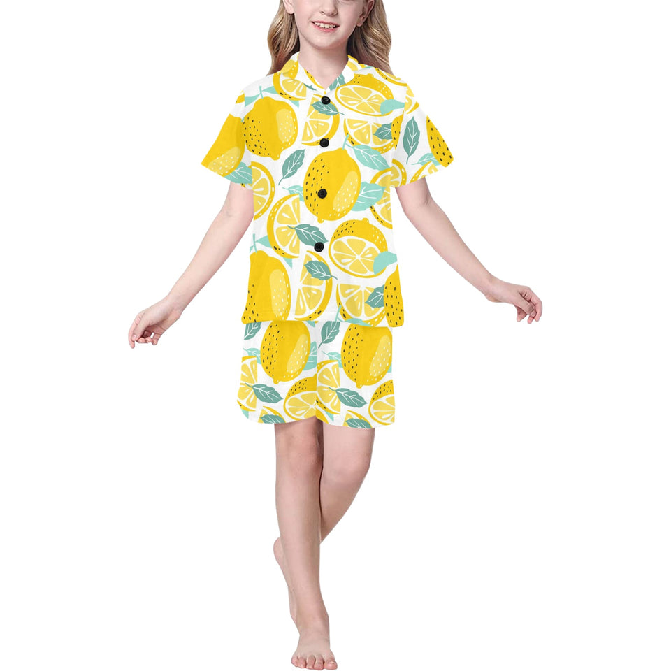 lemon design pattern Kids' Boys' Girls' V-Neck Short Pajama Set