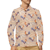 Cute rooster chicken cock floral ornament backgrou Men's Long Sleeve Polo Shirt