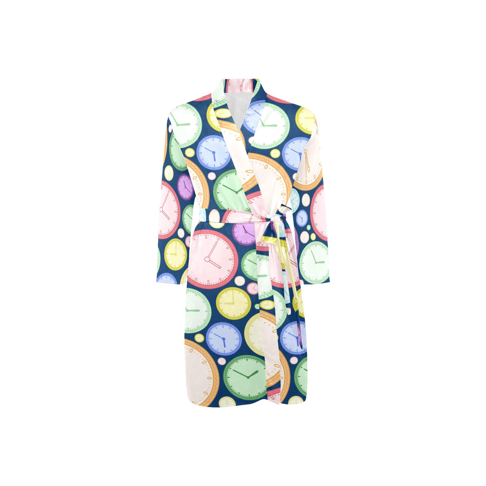 Colorful clock background Men's Long Sleeve Belted Night Robe