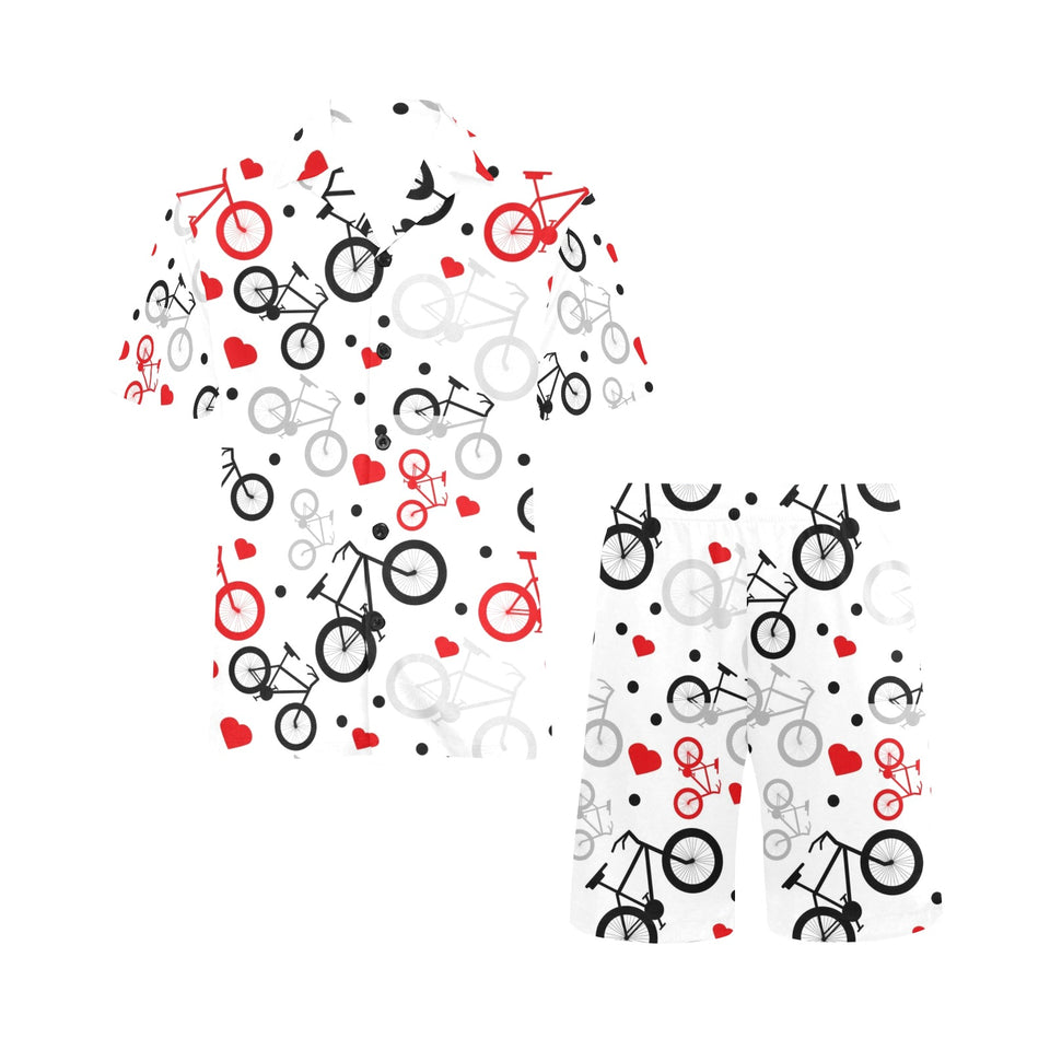 Bicycle Pattern Print Design 04 Men's V-Neck Short Pajama Set