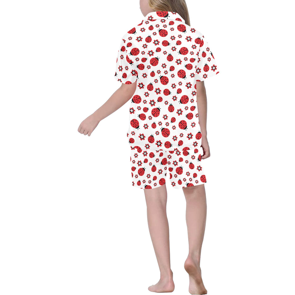 Ladybug Pattern Print Design 04 Kids' Boys' Girls' V-Neck Short Pajama Set