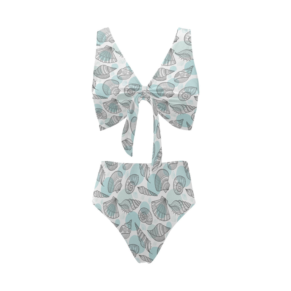 Shell polynesian tribal Chest Bowknot High Waisted Bikini Swimsuit