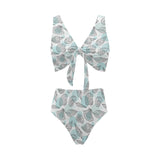 Shell polynesian tribal Chest Bowknot High Waisted Bikini Swimsuit
