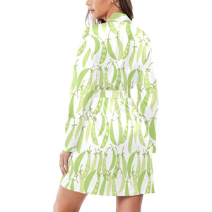 Green Peas Pattern Print Design 03 Women's Long Sleeve Belted Night Robe