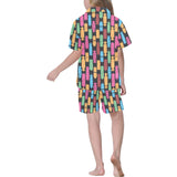 Skate Board Pattern Print Design 02 Kids' Boys' Girls' V-Neck Short Pajama Set