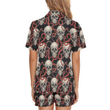 Red snake skull pattern Women's V-Neck Short Pajama Set