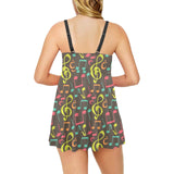 Music Notes Pattern Print Design 05 Chest Sexy Pleated Two Piece Swim Dress