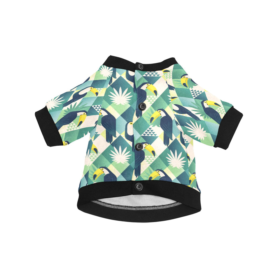 Toucan tropical leaves design pattern All Over Print Pet Dog Round Neck Fuzzy Shirt