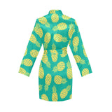 Pineapples pattern green background Women's Long Sleeve Belted Night Robe