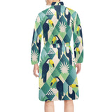 Toucan tropical green jungle palm pattern Men's Long Sleeve Belted Night Robe