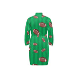 American football ball field background Men's Long Sleeve Belted Night Robe