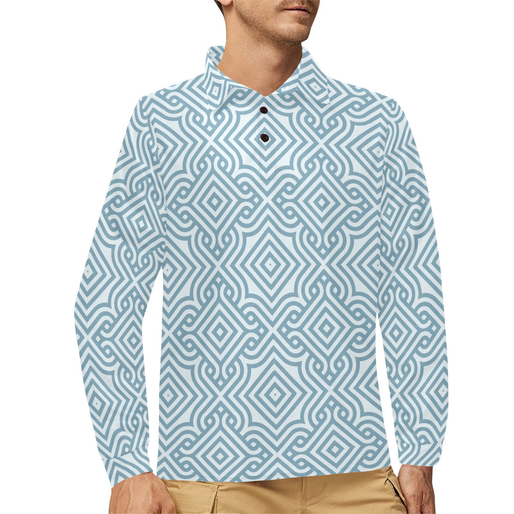 arabic pattern Men's Long Sleeve Polo Shirt