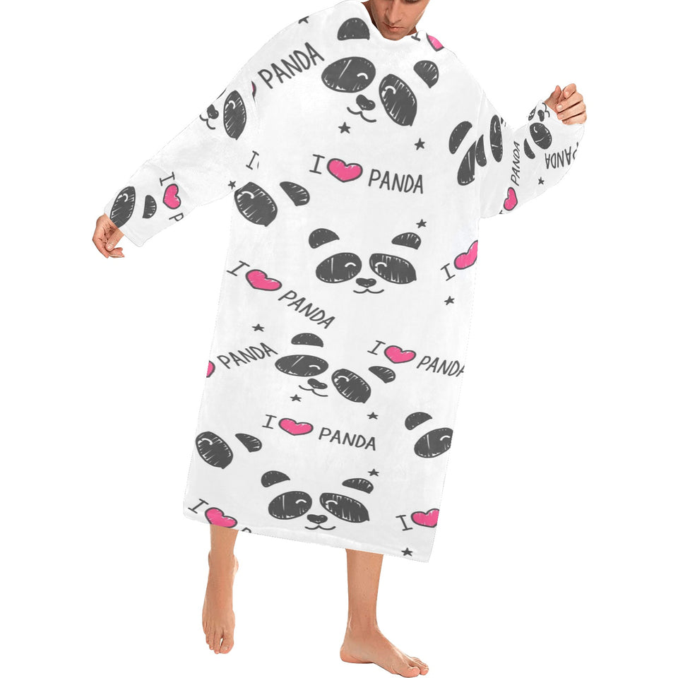 Hand Drawn faces of pandas pattern Blanket Robe with Sleeves