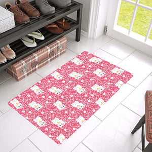 Maneki neko cat sakura pink background Doormat