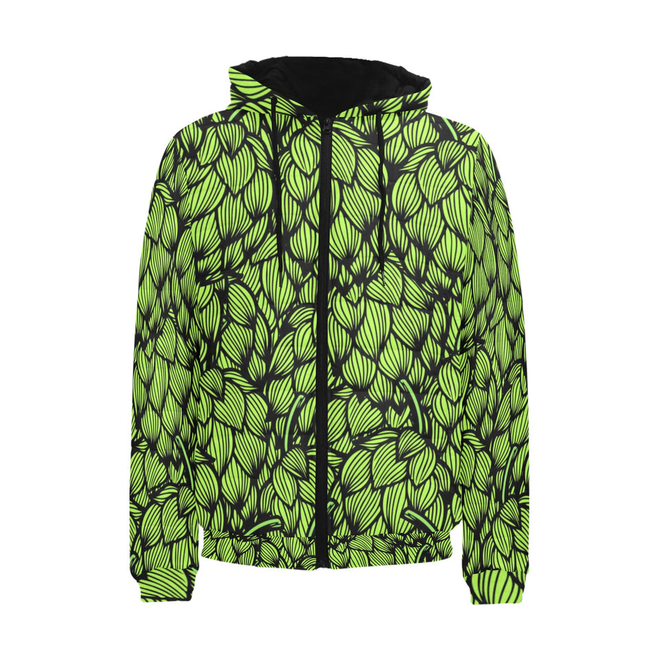 Green hop pattern Men's Padded Hooded Jacket