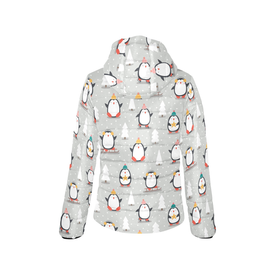 Cute Penguin christmas pattern Women's Padded Hooded Jacket