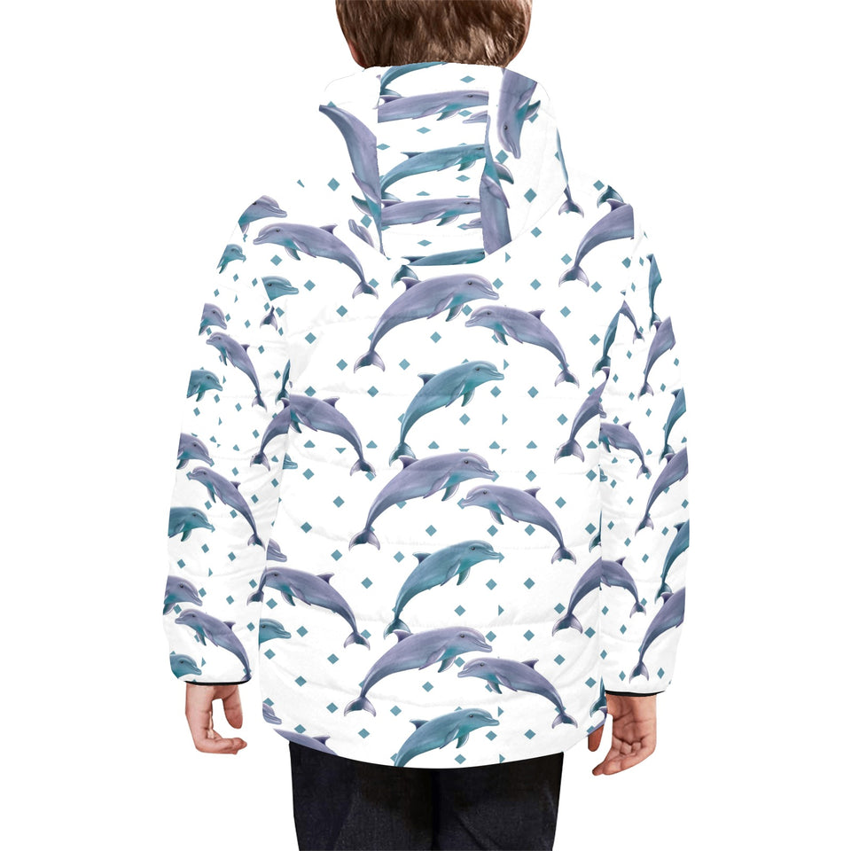 Dolphins pattern dotted background Kids' Boys' Girls' Padded Hooded Jacket