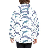 Dolphins pattern dotted background Kids' Boys' Girls' Padded Hooded Jacket