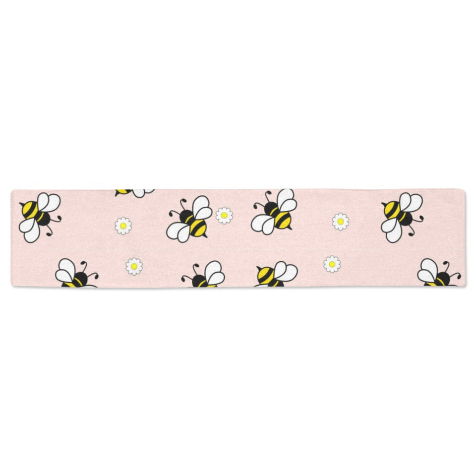 Cute bee flower pattern pink background Table Runner