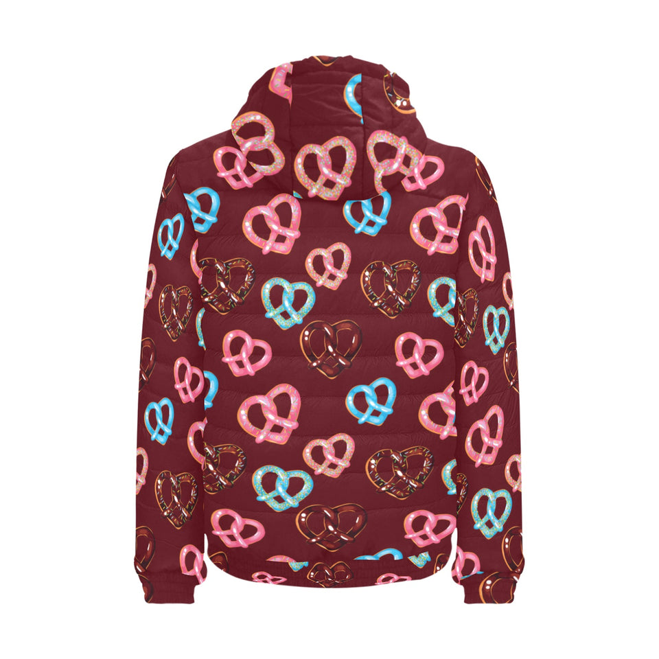 Pretzels Pattern Print Design 05 Men's Padded Hooded Jacket