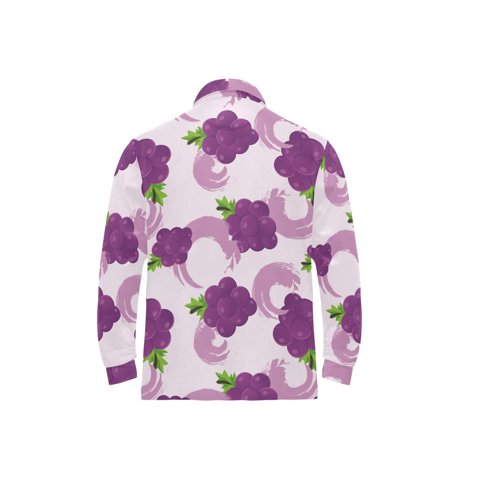 Cute Grape pattern Men's Long Sleeve Polo Shirt