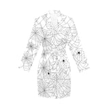 Spider web cobweb pattern white background Women's Long Sleeve Belted Night Robe