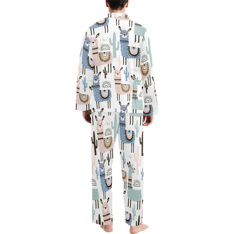 lama Alpaca cactus hand drawn pattern Men's Long Pajama Set
