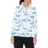Blue whale pattern Women's Long Sleeve Polo Shirt