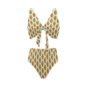 Carrot Pattern Print Design 03 Chest Bowknot High Waisted Bikini Swimsuit