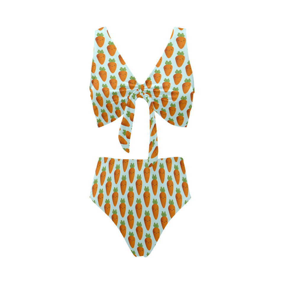 Carrot Pattern Print Design 03 Chest Bowknot High Waisted Bikini Swimsuit